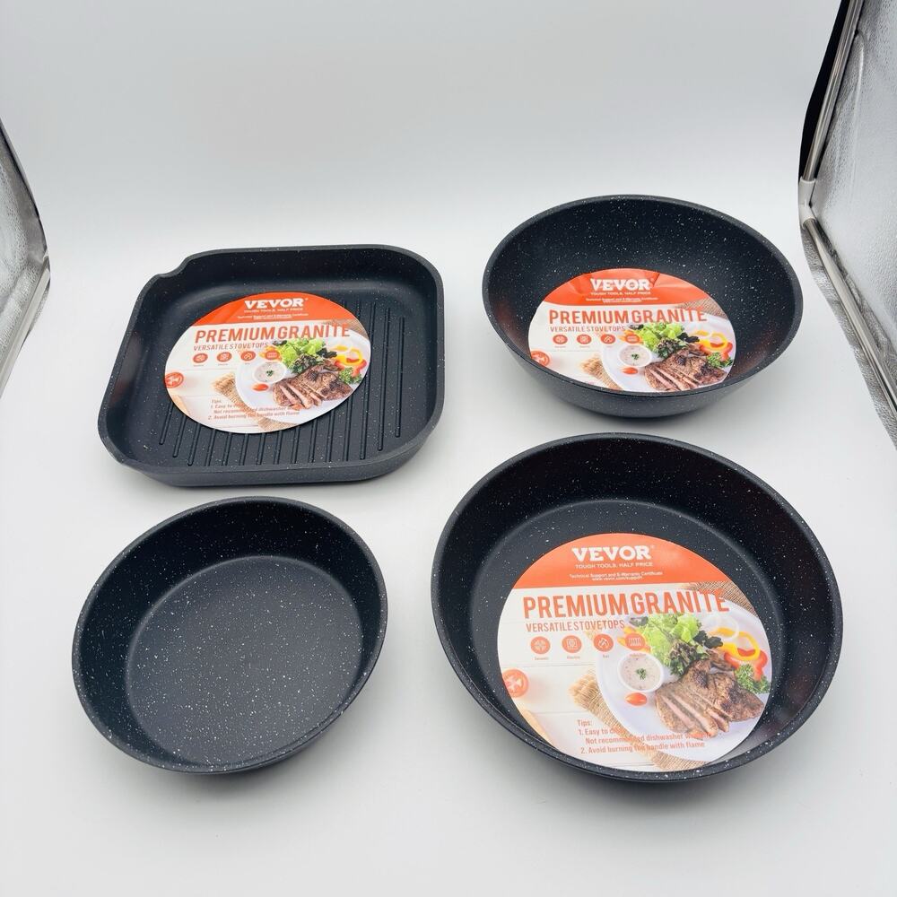 New VEVOR 4 Piece Pans Set Granite Nonstick Kitchen Cookware Induction New